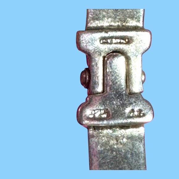 Sterling Silver Hinged Cable Bracelet Signed CI Blue Topaz Stone 20.66g Womens - Picture 6 of 9